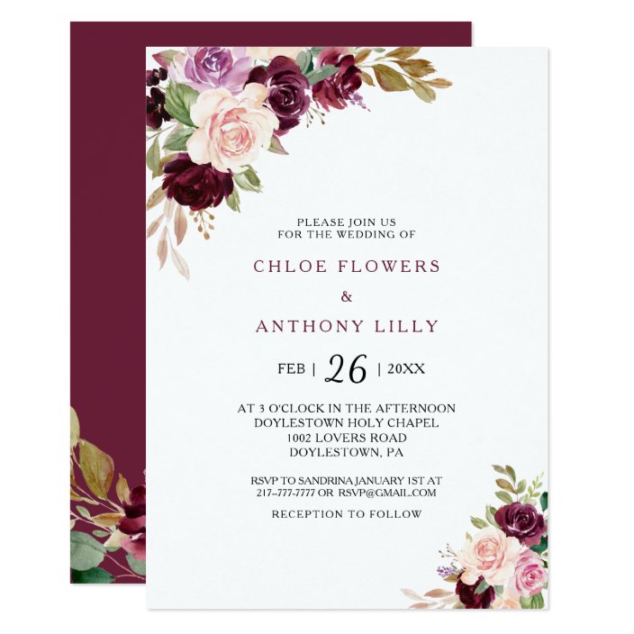 Green Blush Burgundy Floral Wedding Invitation | Zazzle.com