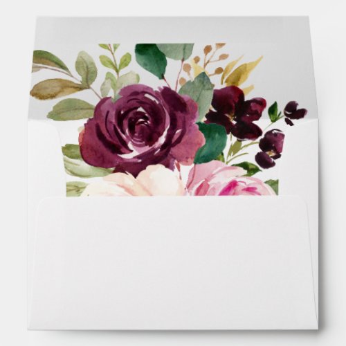 Green Blush Burgundy Floral Wedding Invitation Envelope