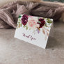 Green Blush Burgundy Floral Wedding Thank You Card