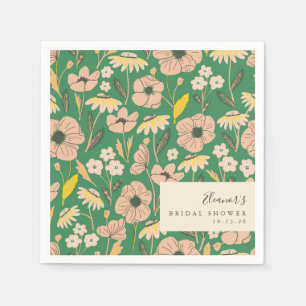 Green Blush Floral Bridal Shower Pattern Custom Napkins