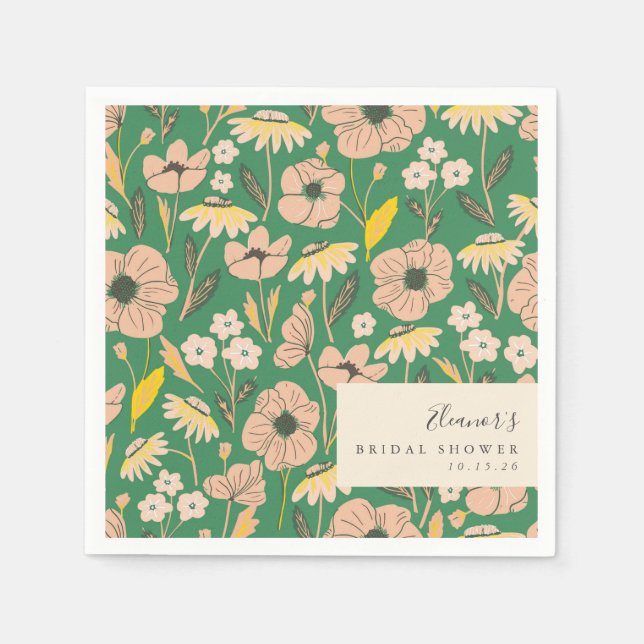Green Blush Floral Bridal Shower Pattern Custom Napkins (Front)