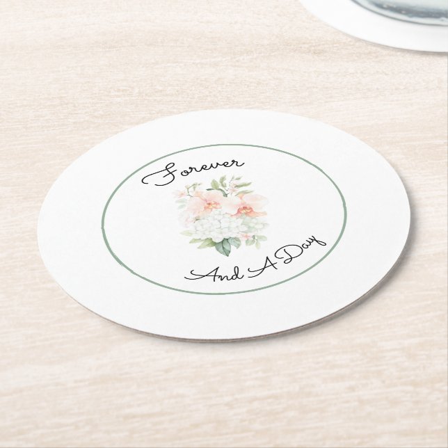 Green Blush Peach Orchid Flowers Wedding Round Paper Coaster (Angled)