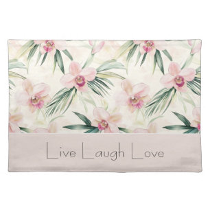 Green Blush Pink Orchid Flowers Love Cloth Placemat