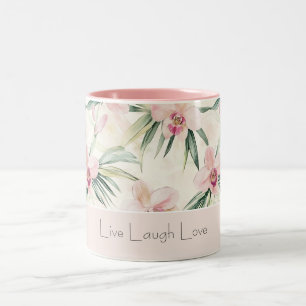 Green Blush Pink Orchid Flowers Love Two-Tone Coffee Mug
