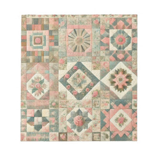 Green Blush Pink Patchwork Floral Quilted Design  Notepad