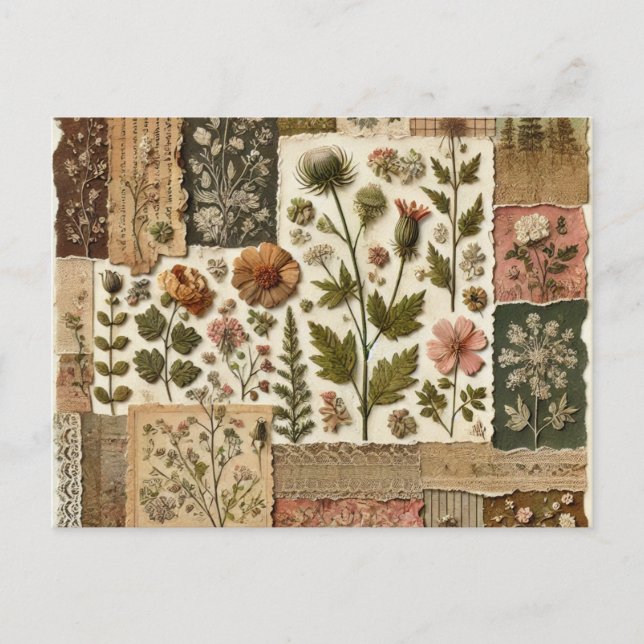 Green Blush Pink Patchwork Floral Quilted Design  Postcard (Front)