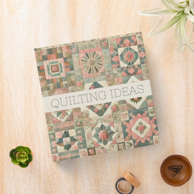 Green Blush Pink Patchwork Floral Sewing Organizer 3 Ring Binder (In Situ)