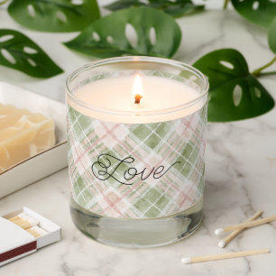Green Blush Pink Plaid Stripes Scented Candle