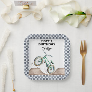 Green BMX Dirt bike birthday  Paper Plates