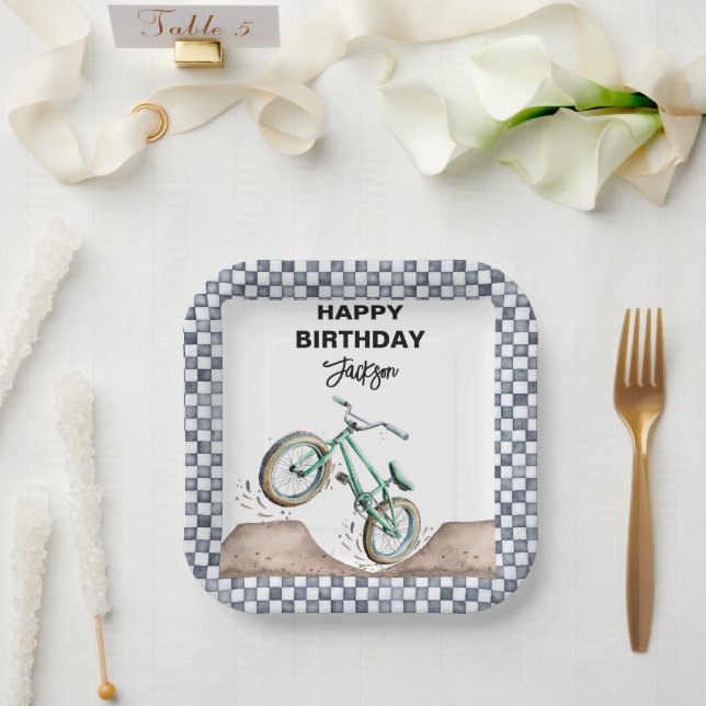 Green BMX Dirt bike birthday  Paper Plates (Wedding)