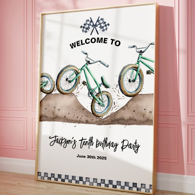 Green BMX dirt bike birthday party sign (Dirt bike welcome sign )