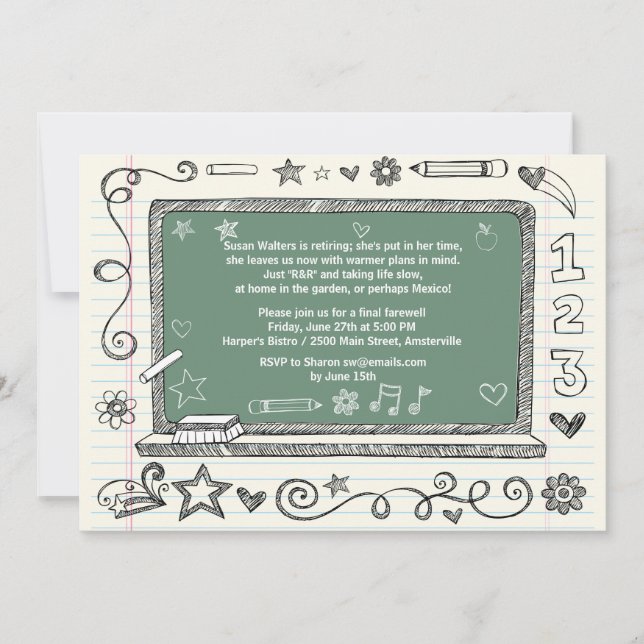Green Board Teacher's Retirement Party Invitation (Front)
