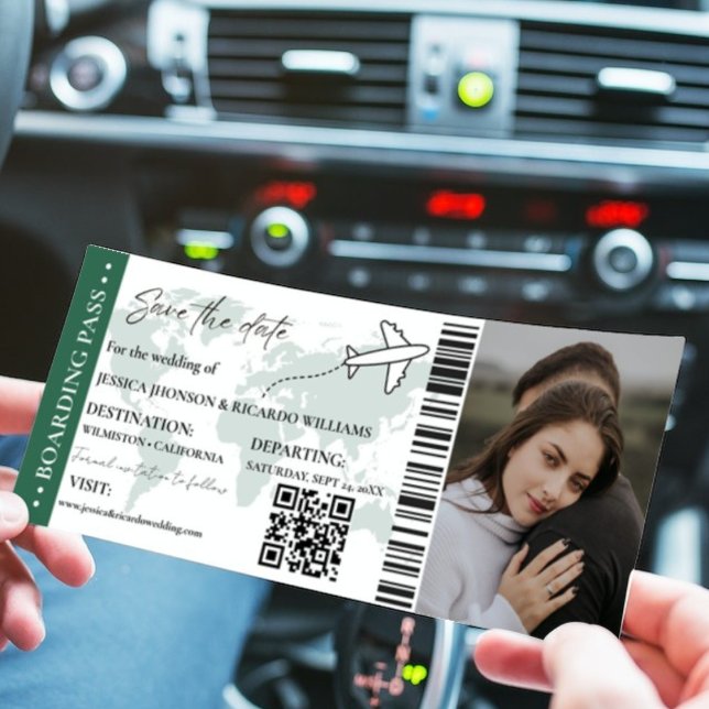 Green Boarding pass wedding save the date ticket Invitation (Creator Uploaded)
