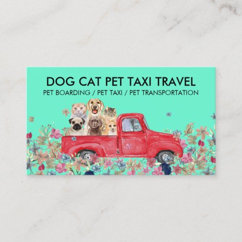 Green Boarding Truck Flowers Dogs Cats Pet Business Card