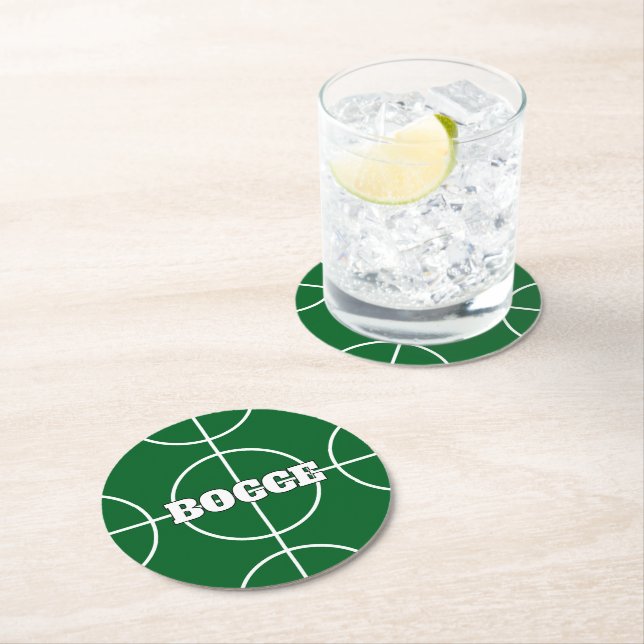Green Bocce Ball custom paper drink coasters (Insitu)