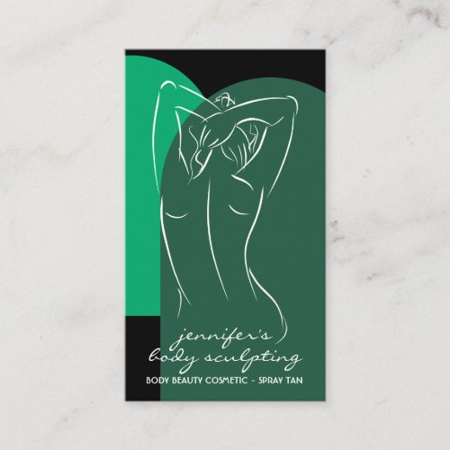 Green Body Sculpting Contouring Spray Tan Salon Business Card