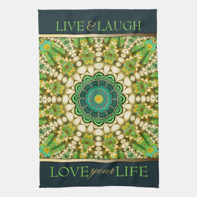 Green Bohemian Eastern Mandala Tea Towel (Vertical)