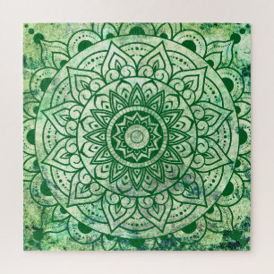 Green Bohemian Ethnic Stylish Mandala Jigsaw Puzzle