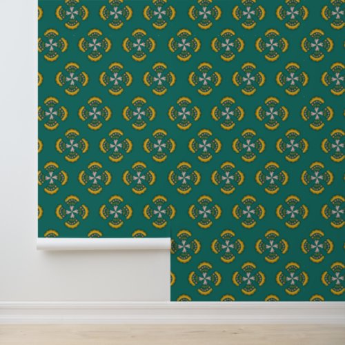 Green Bohemian Geometric Pattern Wallpaper