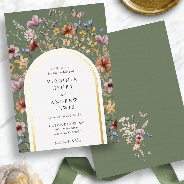 Green Boho Arch Wedding Invitation Foil Invitation (Green Boho Arch Wedding Invitation Foil Invitation
)