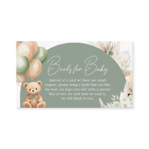 Green Boho Bear Balloon Baby Shower Books for Baby Enclosure Card