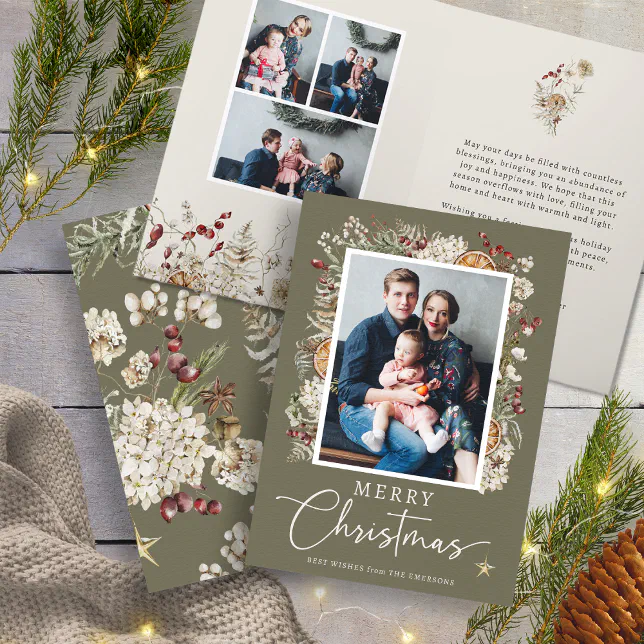 Green Boho Botanical Christmas Card Zazzle