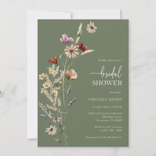 Green Boho Bridal Shower Invitation (Front)