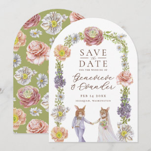 Green Boho Bunny Rabbit Love Floral Wedding Save The Date