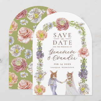 Green Boho Bunny Rabbit Love Floral Wedding Save The Date