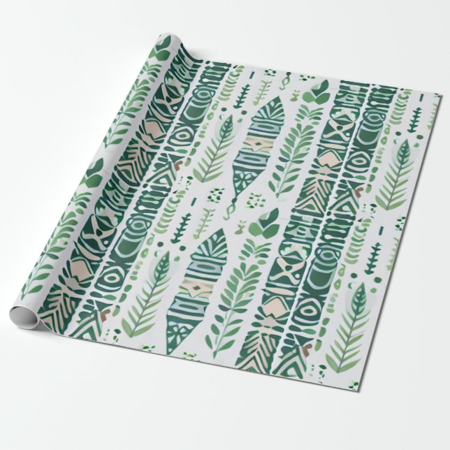 Green boho design wrapping paper (Unrolled)