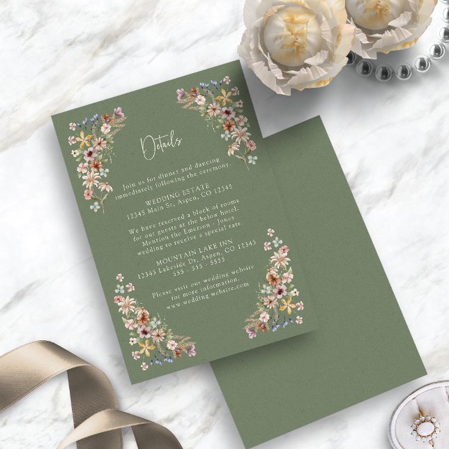 Green Boho Detail Enclosure Card (Sage Green Boho Floral Detail Enclosure Card by Painted Paperie
)