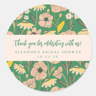 Green Boho Floral Custom Bridal Shower Thank You Classic Round Sticker