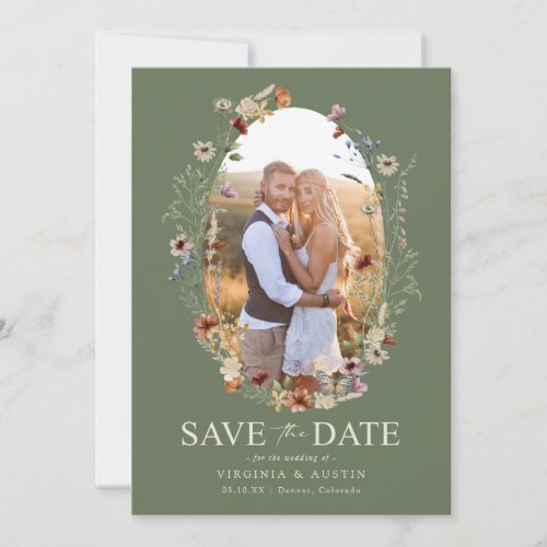 Green Boho Floral Save The Date