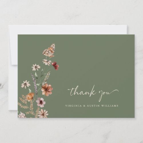 Green Boho Floral Wedding Thank You Card