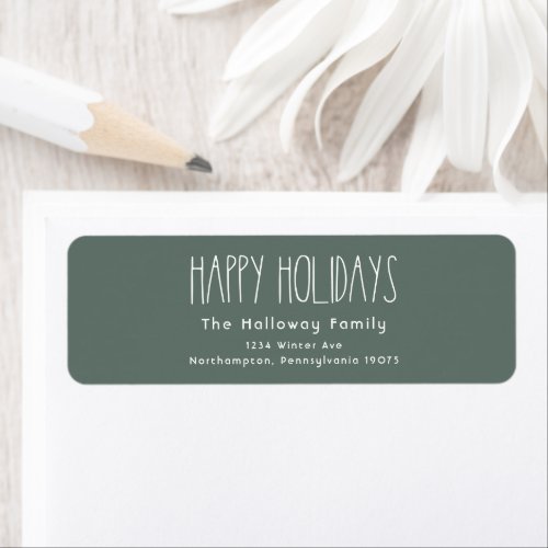 Green Boho Happy Holidays Return Address Envelope Label