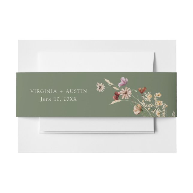 Green Boho Invitation Belly Band (Front Example)