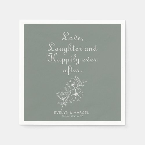 Green Boho Love Laughter and Happily Ever After Napkins