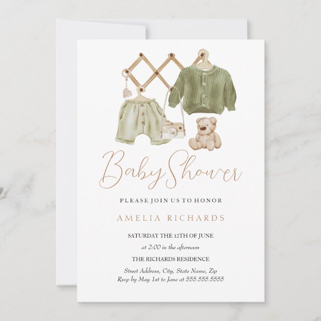 Green Boho Nursery Decor Baby Shower Invitation (Front)