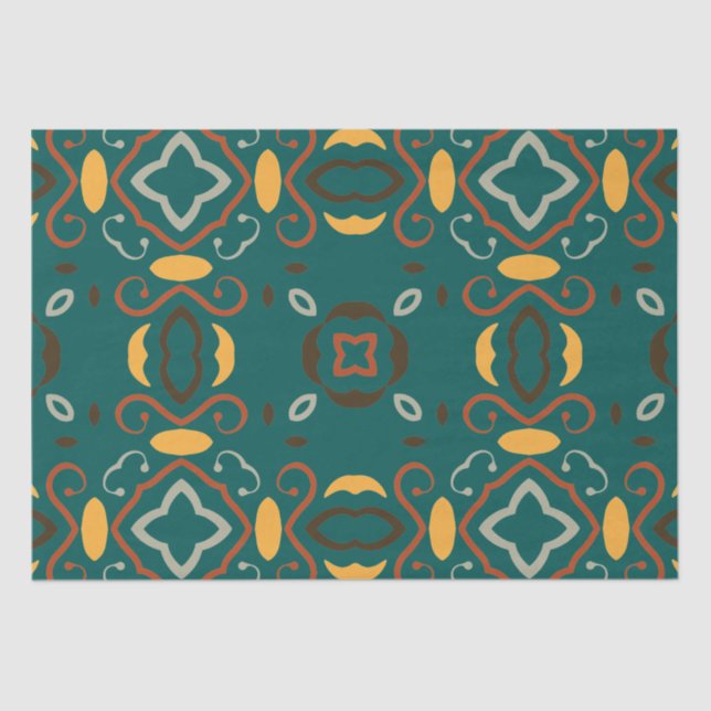 Green Boho Oriental Abstract Kaleidoscopic Pattern Tissue Paper (Front)