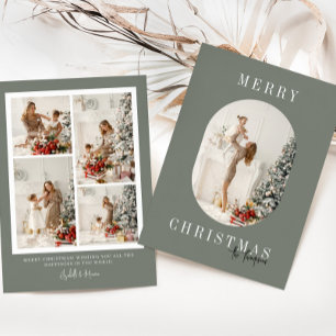 Green Boho Oval Photo Christmas Holiday Card