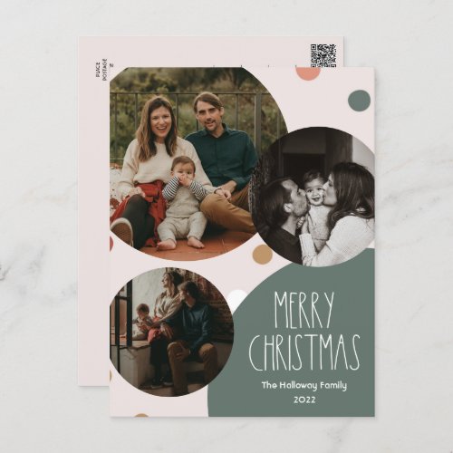 Green Boho Polka Dot Christmas Abstract 3_Photo Holiday Postcard