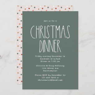 Green Boho Polka Dot Christmas Dinner Invitation