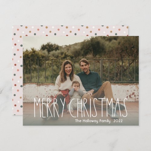 Green Boho Polka Dot Christmas Full Photo Holiday Card