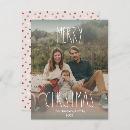 Green Boho Polka Dot Christmas Gradient Full Photo Holiday Card