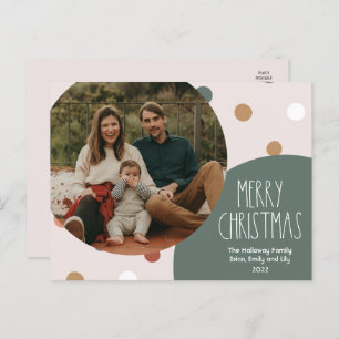 Green Boho Polka Dot Christmas One Photo Holiday Postcard