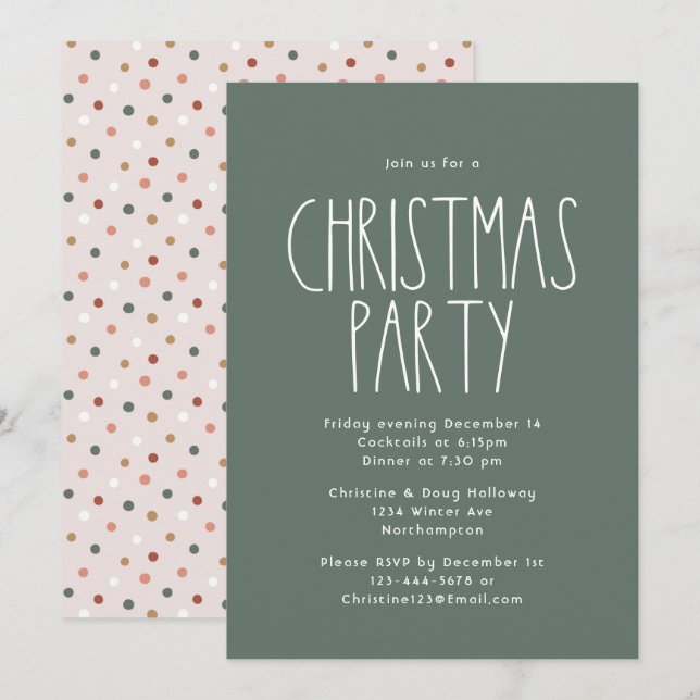 Green Boho Polka Dot Christmas Party Invitation (Front/Back)