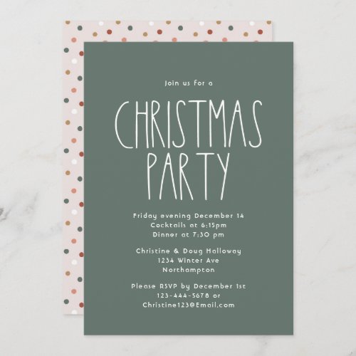 Green Boho Polka Dot Christmas Party Invitation