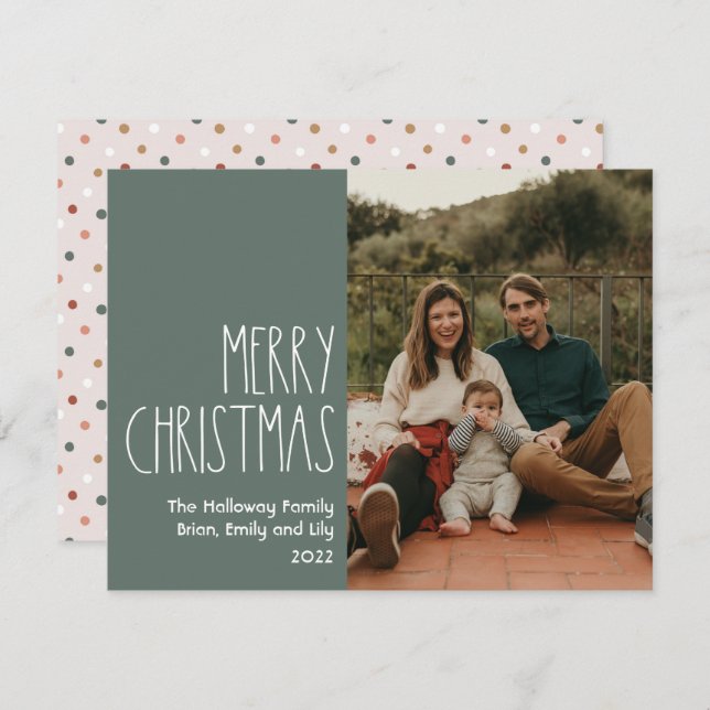 Green Boho Polka Dot Christmas Single Photo Holiday Card (Front/Back)