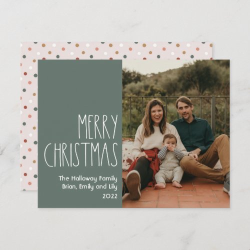 Green Boho Polka Dot Christmas Single Photo Holiday Card