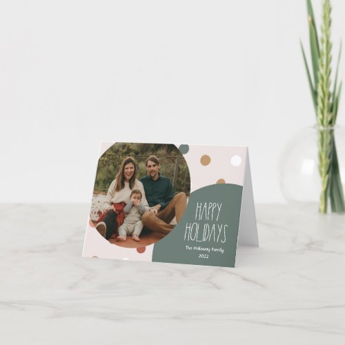 Green Boho Polka Dot Folded Single Photo Holiday Card